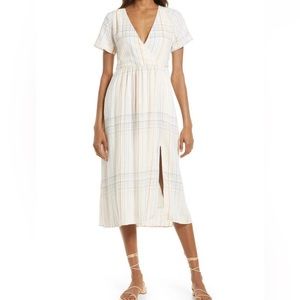 Madewell Clara Plaid Linen Blend Midi Dress
